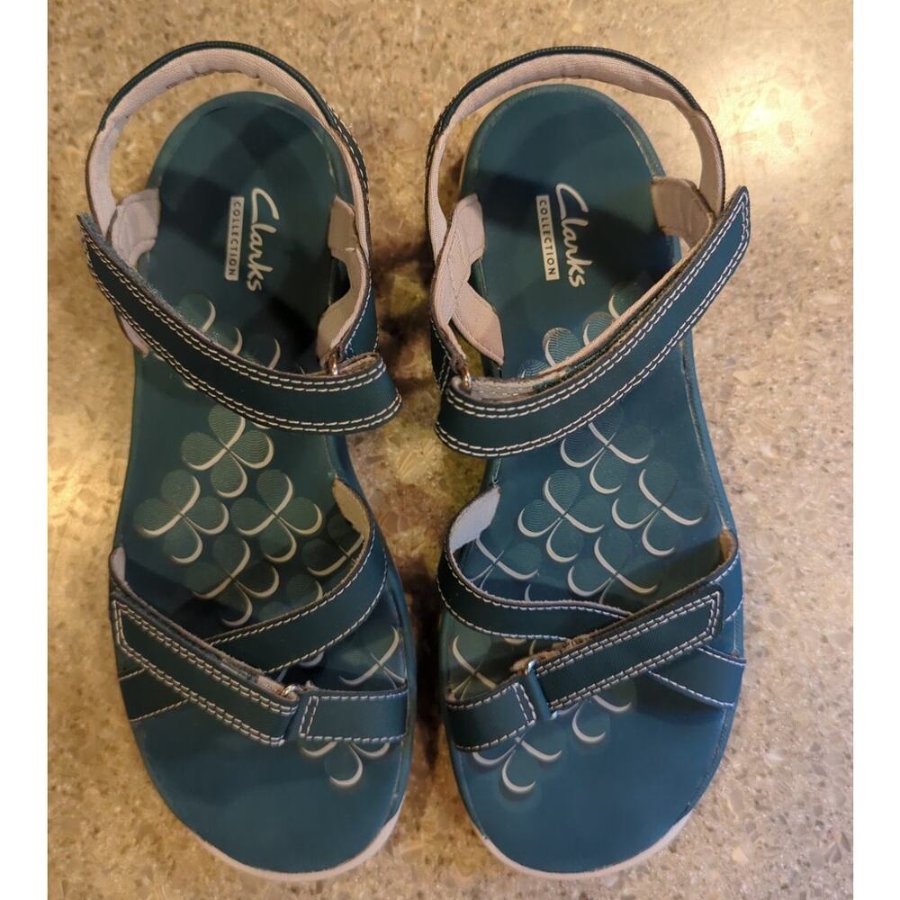 Clarks Adjustable Sport Sandals Tresca Trace Multi Strap Teal Women's Size 6 - Picture 2 of 7